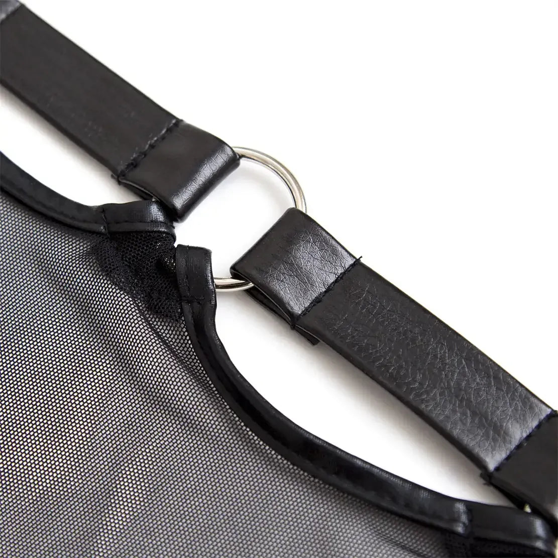 DomiGe Men's Leather BDSM Briefs with Metal Accents - Sexy Underwear for Male Bondage & Fetish Wear