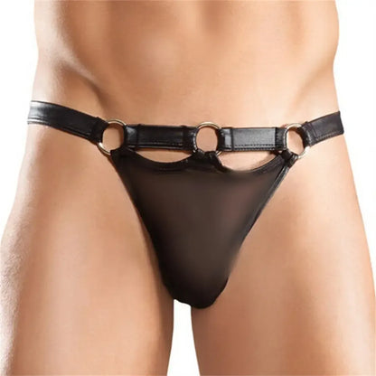 DomiGe Men's Leather BDSM Briefs with Metal Accents - Sexy Underwear for Male Bondage & Fetish Wear