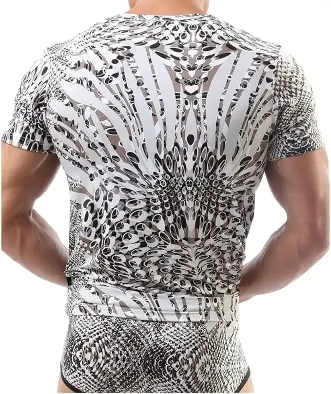 Dominik Dominik Men's Artistic Amber Glass Print Crew Neck Undershirt