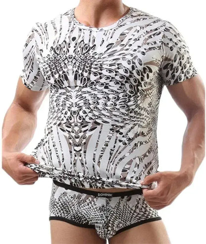 Dominik Dominik Men's Artistic Amber Glass Print Crew Neck Undershirt
