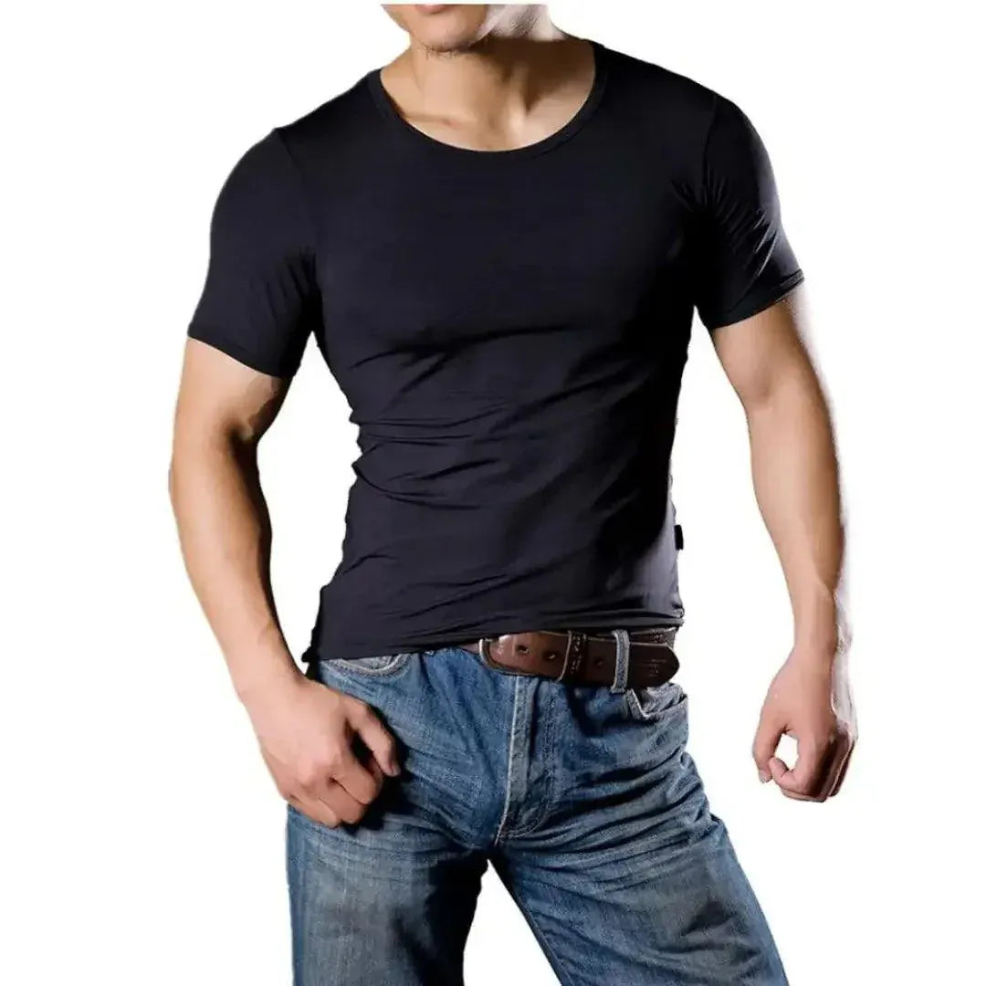 Dominik Dominik Men's High-Stretch Short Sleeve Round Neck Undershirt