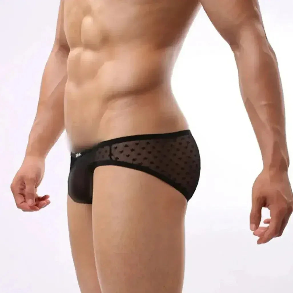 Dominik Dominik Men's Mesh Briefs Sexy Underwear Heart Print Trunks