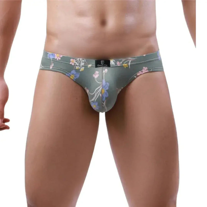 Green low-rise briefs front — DomiGe traditional pouch design	