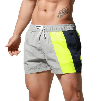 Men's Geometric Stitching Quick-Dry Board Shorts Nylon Swimwear - His Inwear