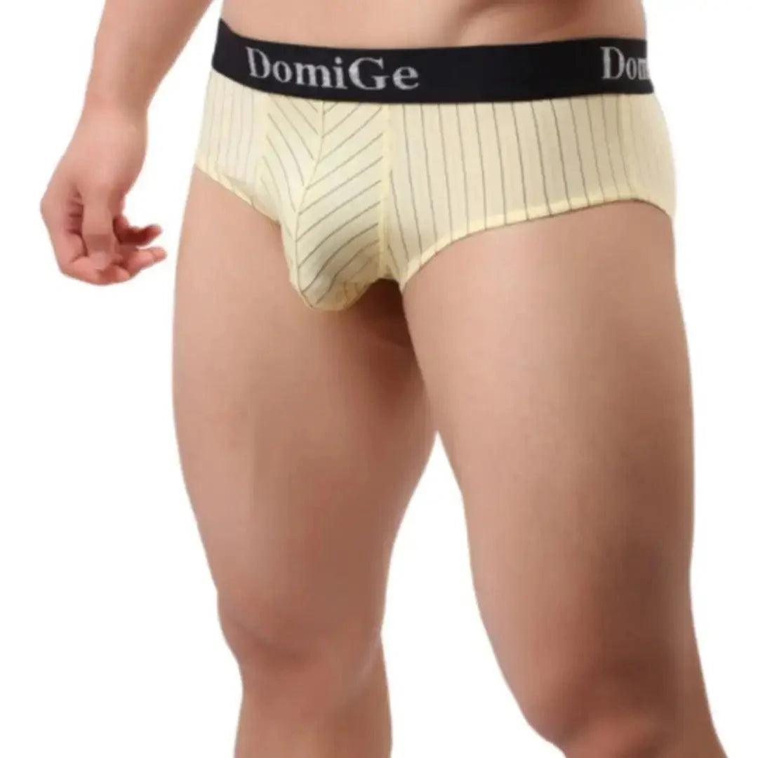 Men's Ice Silk Striped Mid-Waist Trunks with Silver Logo Waistband and Contour Pouch Male Underwear - His Inwear