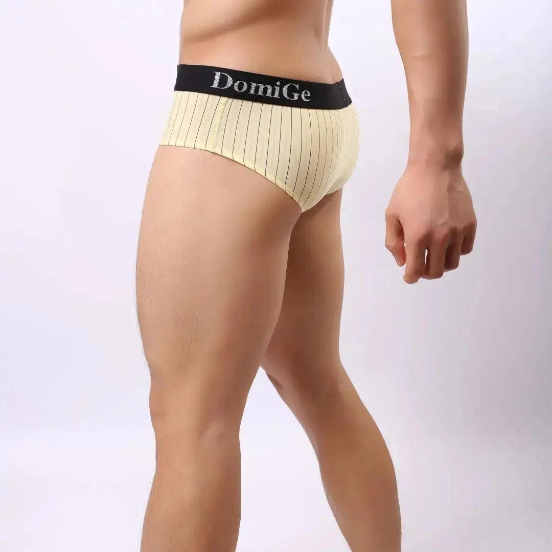 Men's Ice Silk Striped Mid-Waist Trunks with Silver Logo Waistband and Contour Pouch Male Underwear - His Inwear