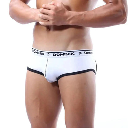 Men's Low-Rise Cheeky Briefs with Bold White Color and Black Accents - His Inwear