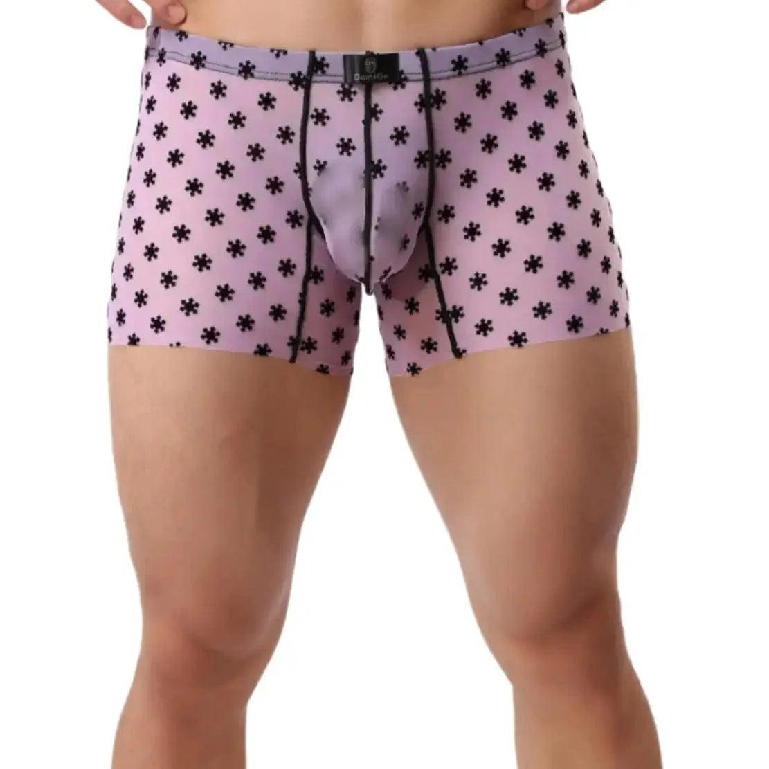 Men's Mid-Rise Nylon Boxer Briefs with Flocking Mesh Male Boxers Trunk Underwear - His Inwear