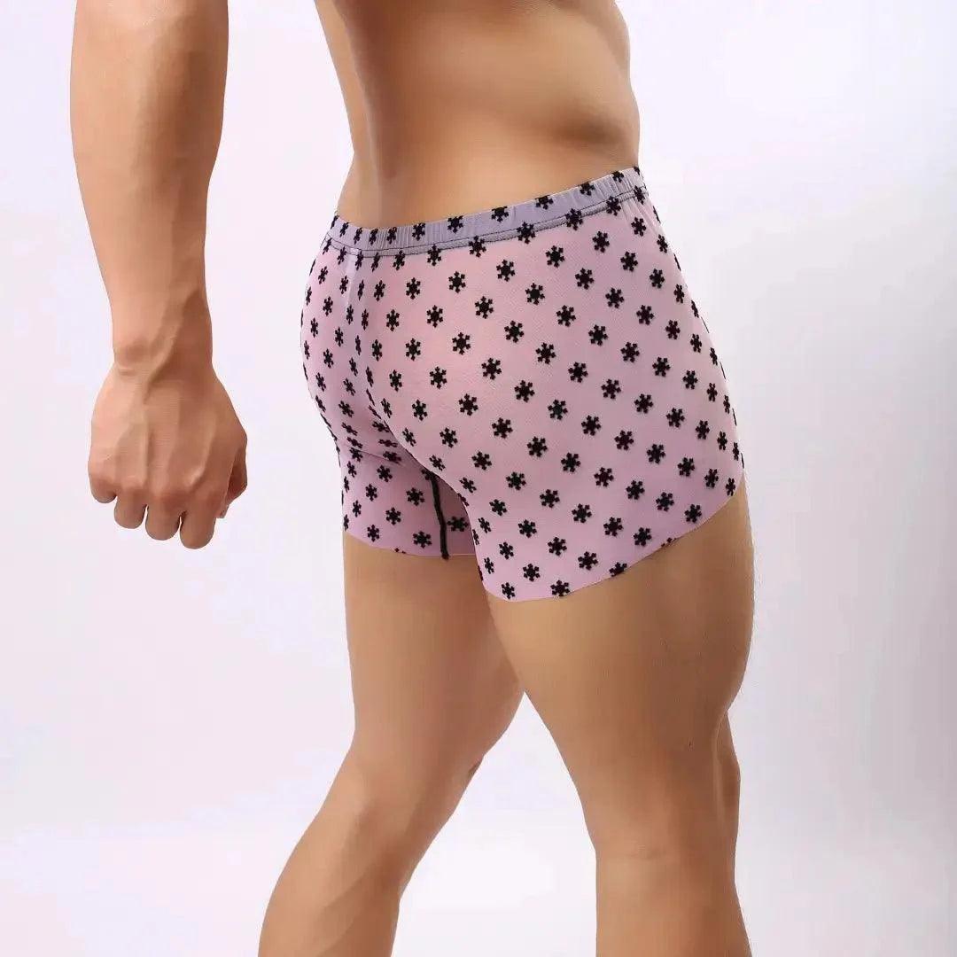 Men's Mid-Rise Nylon Boxer Briefs with Flocking Mesh Male Boxers Trunk Underwear - His Inwear