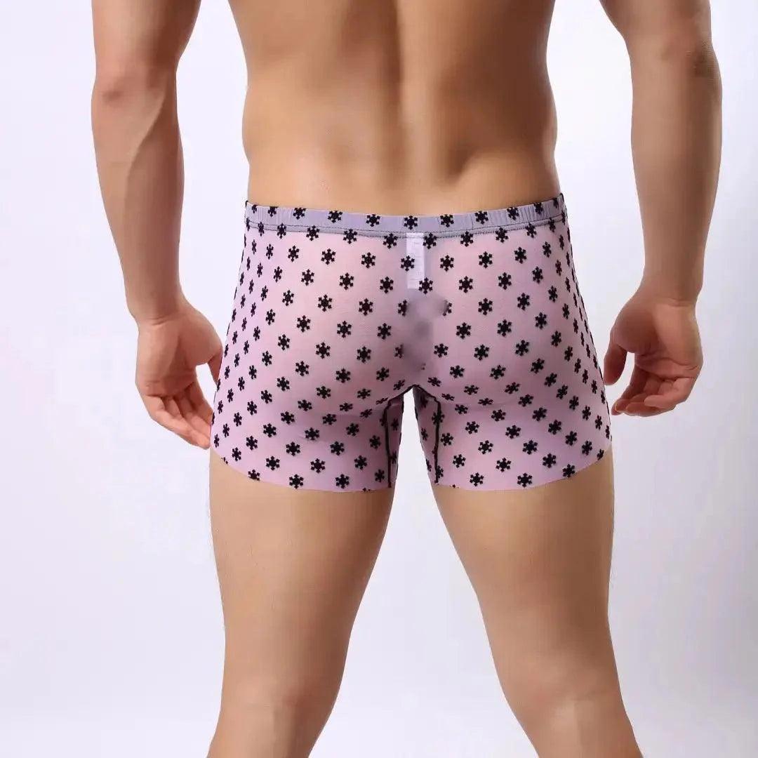 Men's Mid-Rise Nylon Boxer Briefs with Flocking Mesh Male Boxers Trunk Underwear - His Inwear