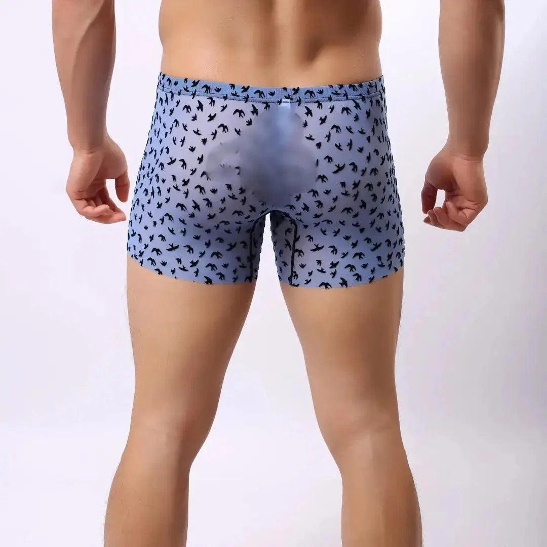 Men's Mid-Rise Nylon Boxer Briefs with Flocking Mesh Male Boxers Trunk Underwear - His Inwear