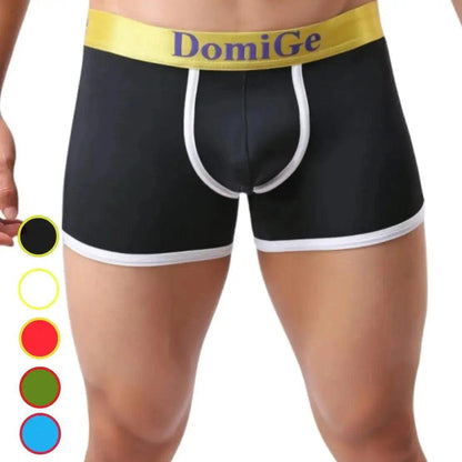 Men's Mid-Waist Boxer Briefs with Supportive U-Pouch and Logo Elastic Waistband Male Underwear - His Inwear