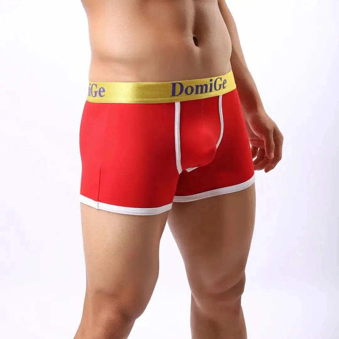 Men's Mid-Waist Boxer Briefs with Supportive U-Pouch and Logo Elastic Waistband Male Underwear - His Inwear