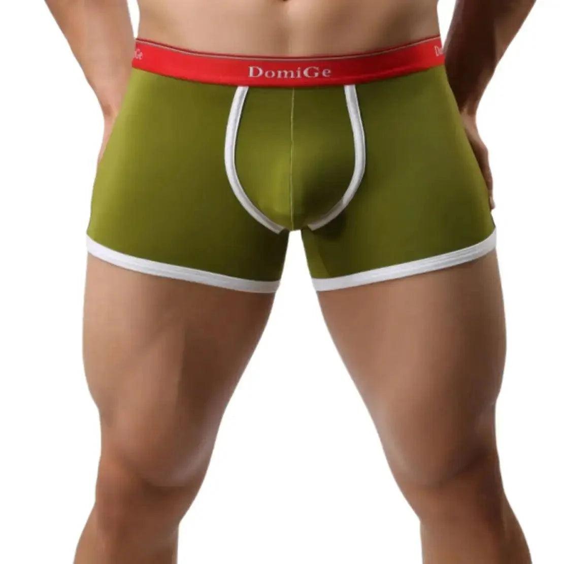 Men's Mid-Waist Boxer Briefs with Supportive U-Pouch and Logo Elastic Waistband Male Underwear - His Inwear