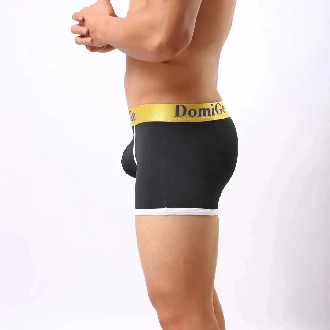 Men's Mid-Waist Boxer Briefs with Supportive U-Pouch and Logo Elastic Waistband Male Underwear - His Inwear