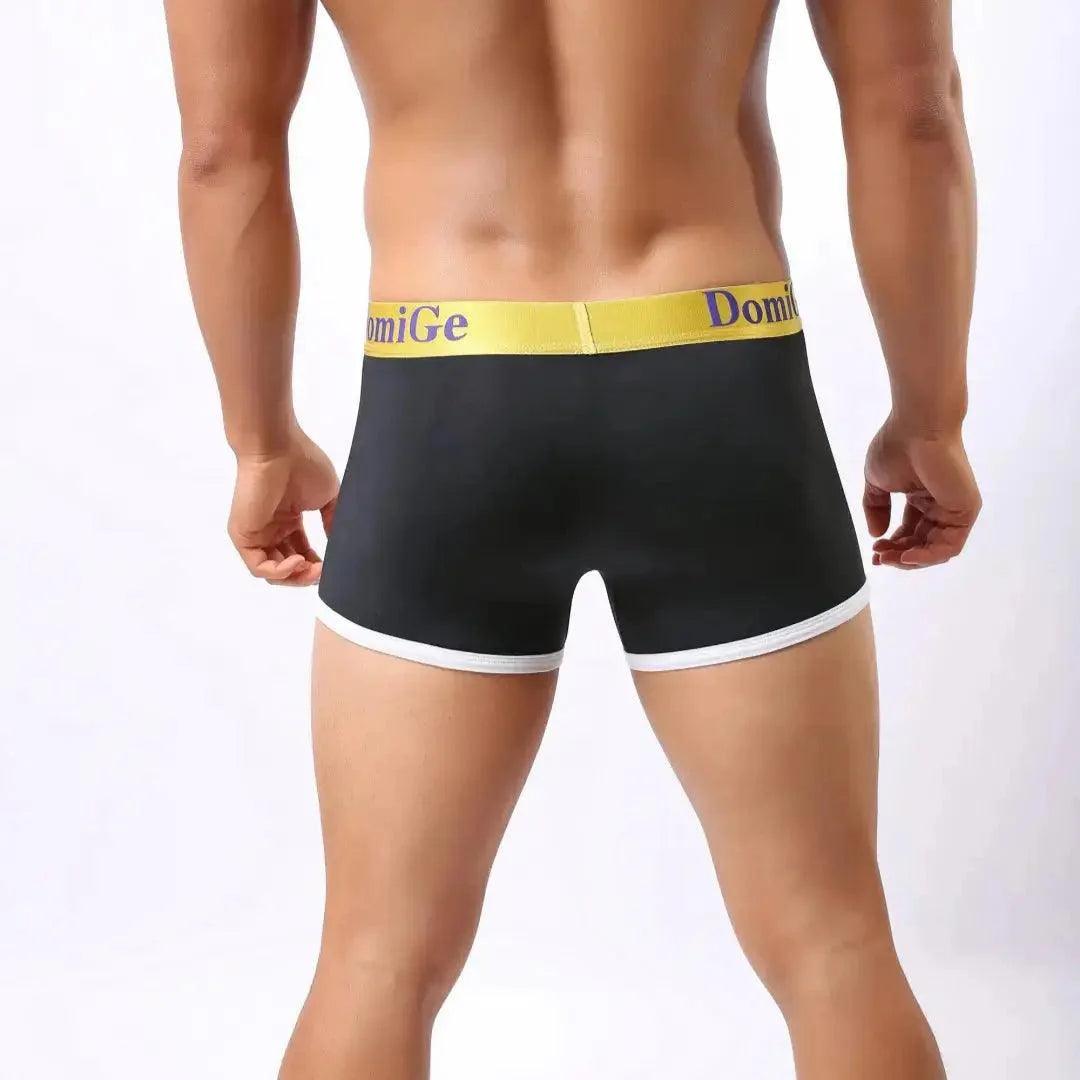 Men's Mid-Waist Boxer Briefs with Supportive U-Pouch and Logo Elastic Waistband Male Underwear - His Inwear