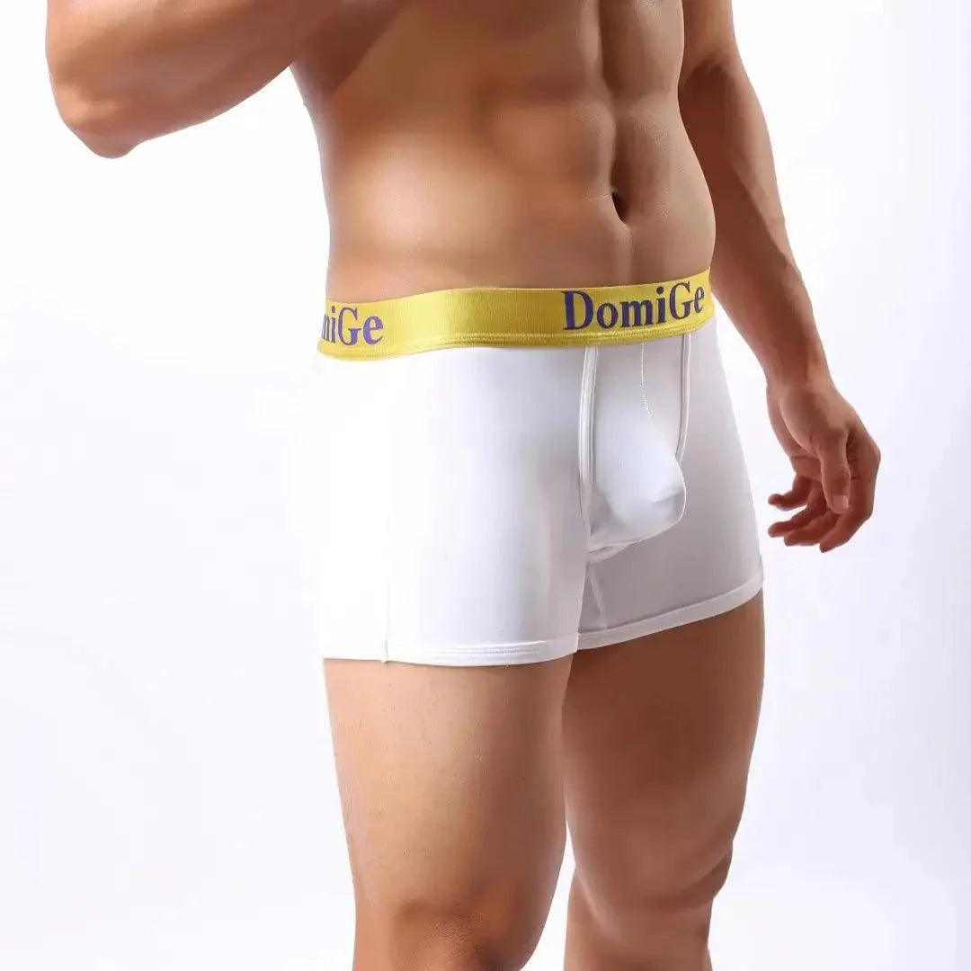 Men's Mid-Waist Boxer Briefs with Supportive U-Pouch and Logo Elastic Waistband Male Underwear - His Inwear