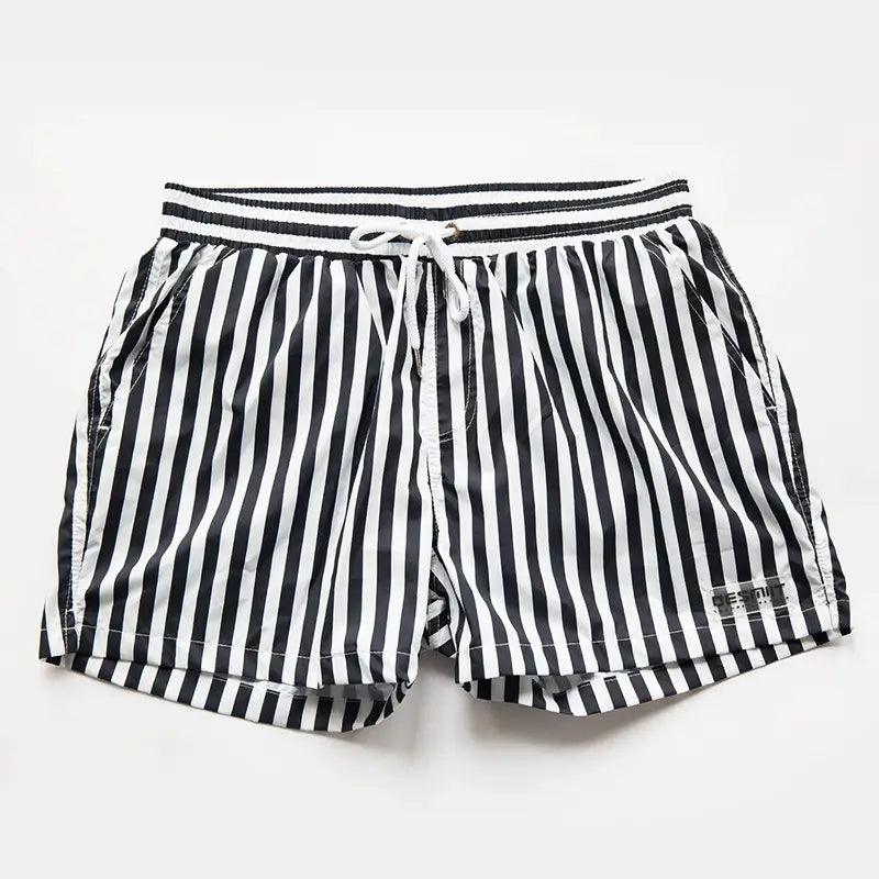 Men's Navy Stripe Lined Board Shorts with Pocket Nylon Swim Trunks - His Inwear