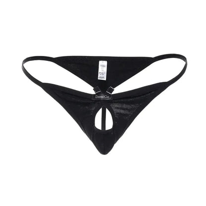 Men's Playful Butterfly Accent Cotton Thong with Front Opening - Romantic Elegance G-String - His Inwear