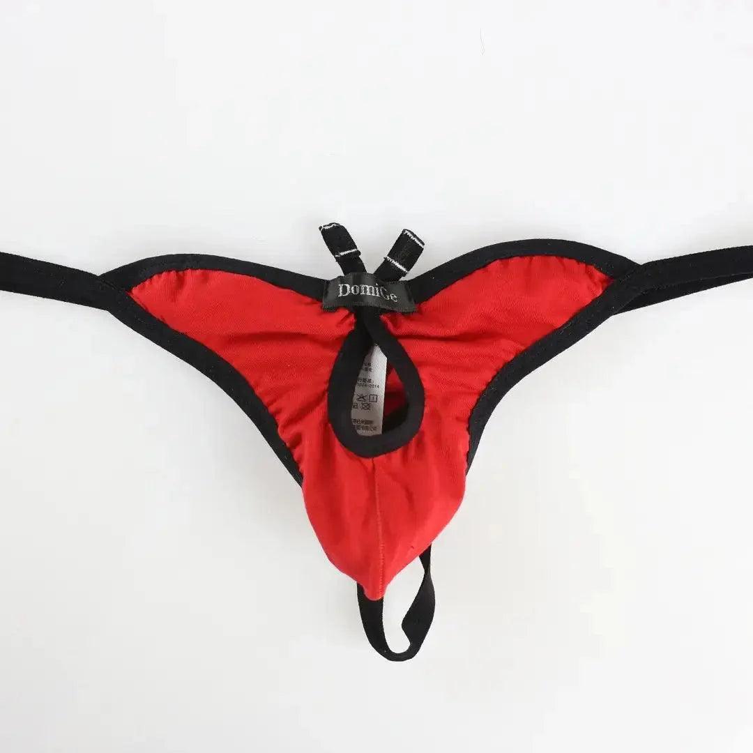 Men's Playful Butterfly Accent Cotton Thong with Front Opening - Romantic Elegance G-String - His Inwear