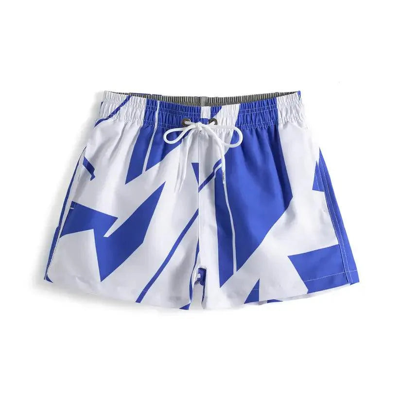 Men's Printed Beach Shorts Blue Block Board Shorts with Mesh Lining - His Inwear