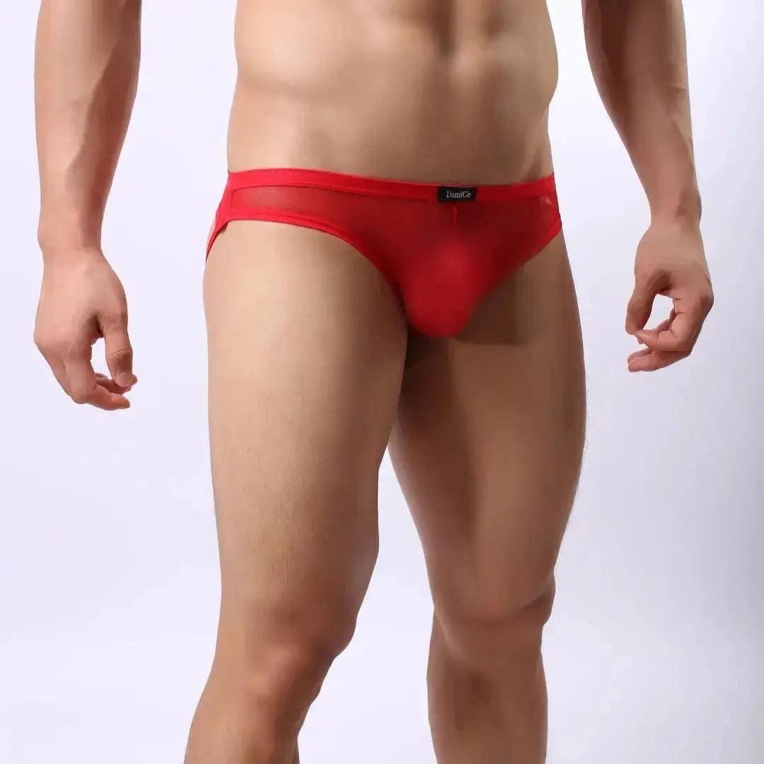 Men's Revealing Low-Rise Mesh Jockstrap with Logo Waistband and Enhancing Pouch Sexy Underwears for Man - His Inwear