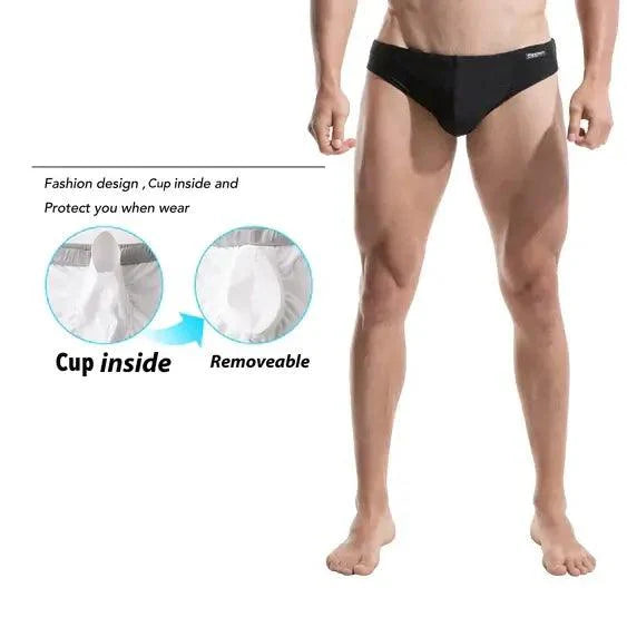 Men's Swim Briefs - Sexy Low Rise Quick Dry Swimwear with Convex Pad - His Inwear