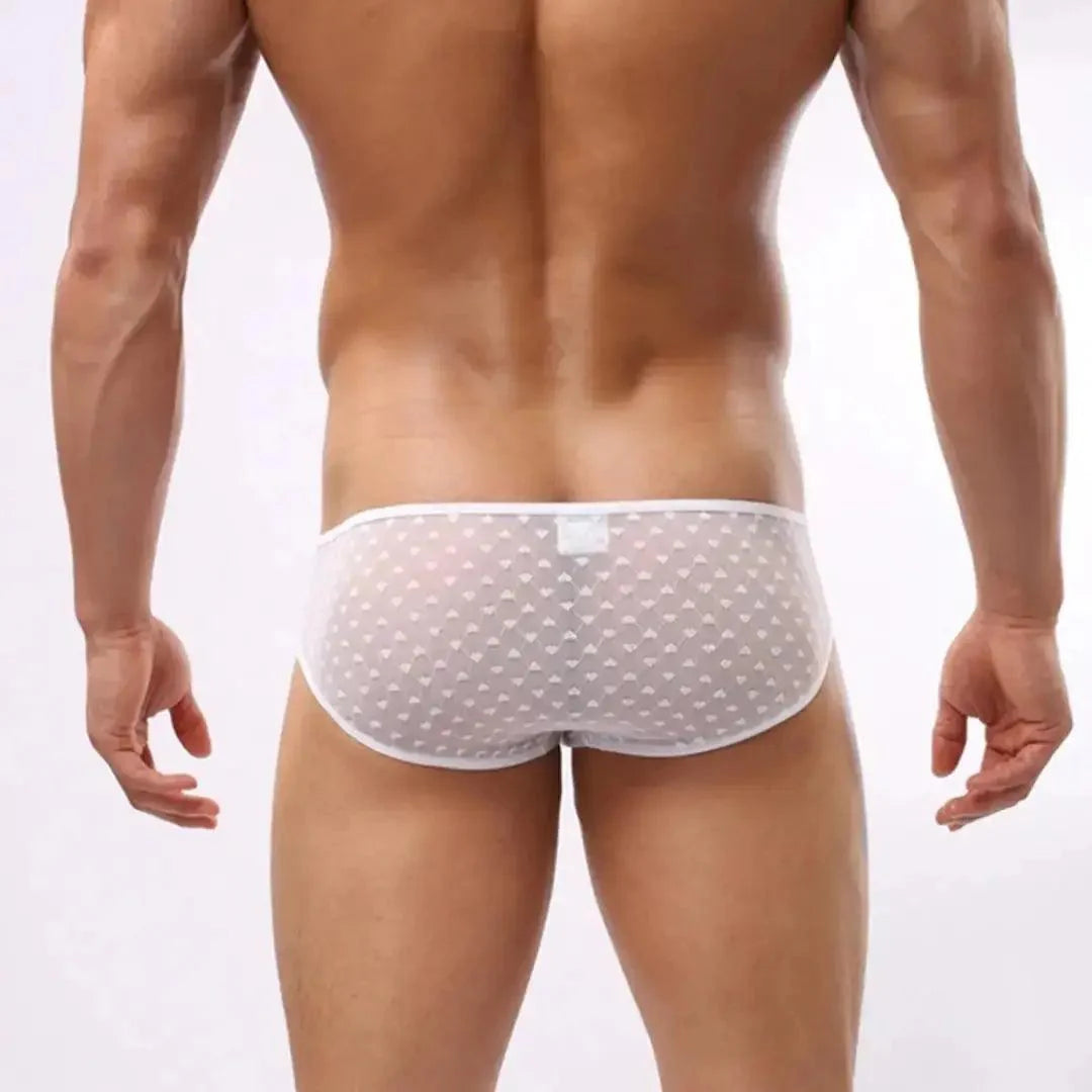 Men's Ultra-Low Rise Sexy Mesh Trunks with Heart Patterns - His Inwear