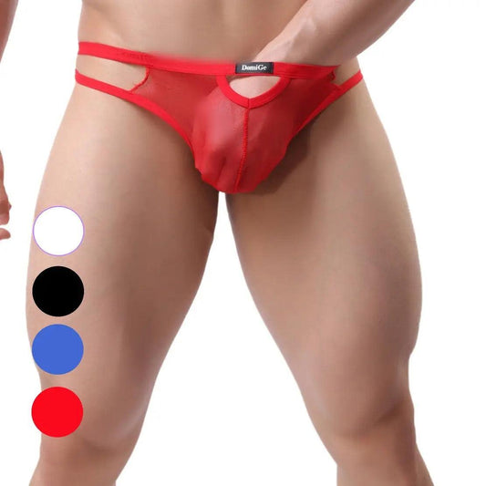 Men's Underwear with Elastic Waistband and Hollow Design G-String - His Inwear