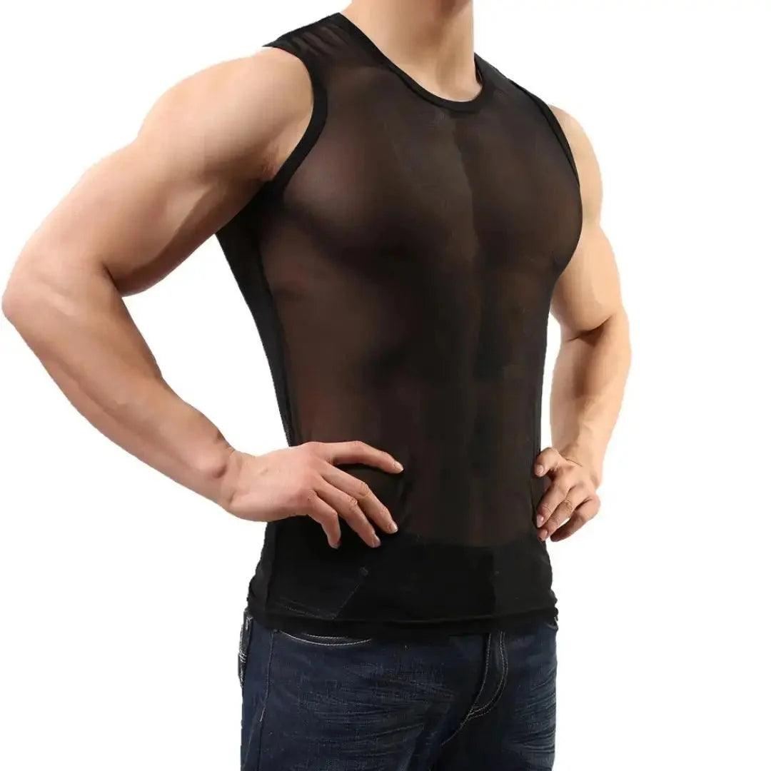 Men Sexy Shirt Sheer Stretchy Blend Male Underwear Tops - His Inwear