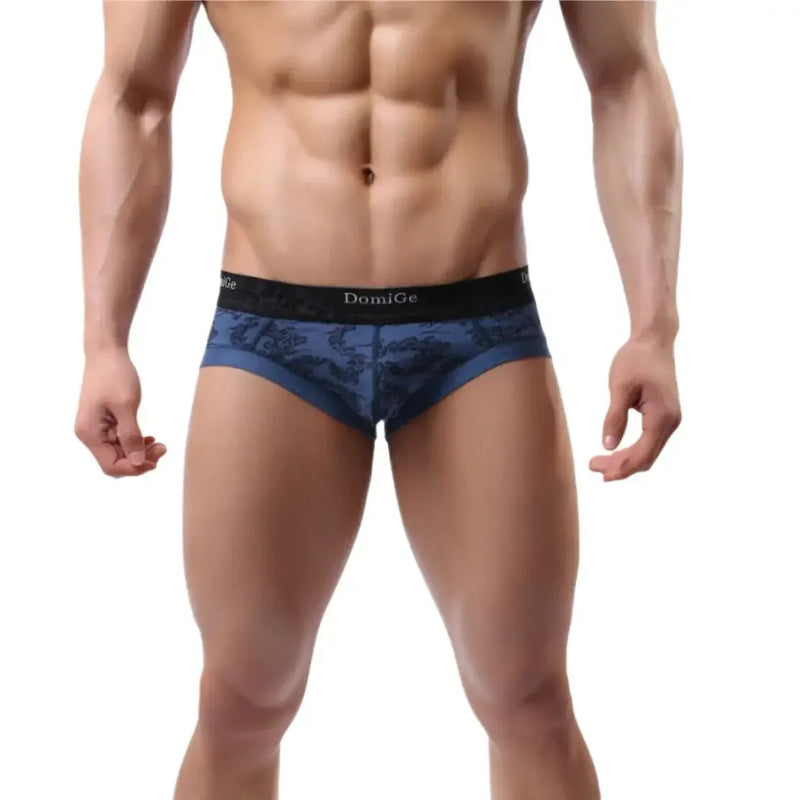 Navy bamboo briefs front — DomiGe mid-waist bamboo fiber men's	