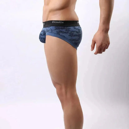 Navy bamboo fiber briefs side — mid-waist coverage	