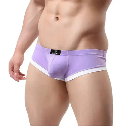 Purple low-rise trunks front — DomiGe ergonomic pouch	