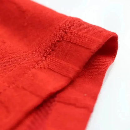 Red bamboo boxer briefs detail angle — eco-friendly fit	
