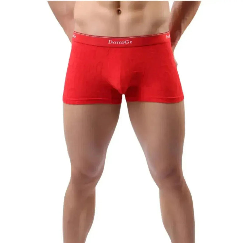 Red bamboo boxer briefs front — DomiGe mid-rise bamboo fiber	