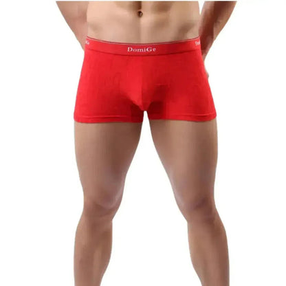 Red bamboo boxer briefs front — DomiGe mid-rise bamboo fiber	