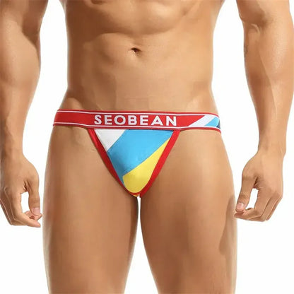 Seobean Men's Color Block Thong - Stylish T-Back Underwear for Comfort and Support