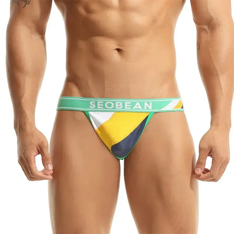 Seobean Men's Color Block Thong - Stylish T-Back Underwear for Comfort and Support