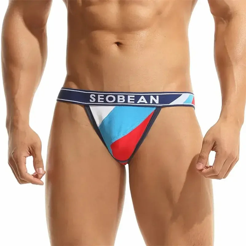 Seobean Men's Color Block Thong - Stylish T-Back Underwear for Comfort and Support