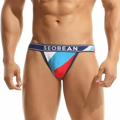 Seobean Men's Color Block Thong - Stylish T-Back Underwear for Comfort and Support