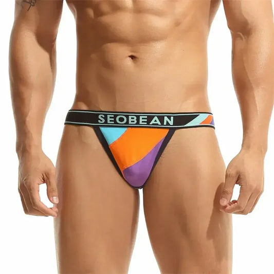 Seobean Men's Color Block Thong - Stylish T-Back Underwear for Comfort and Support