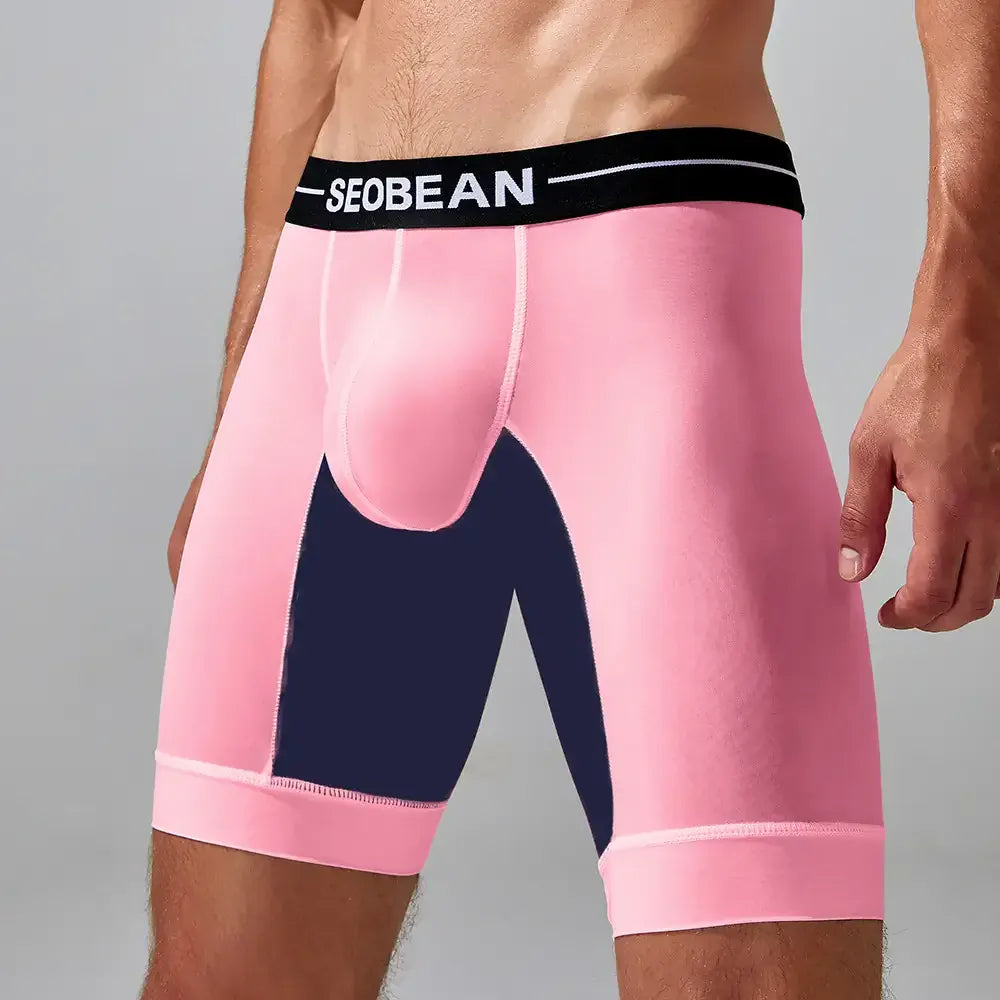 Seobean Men's Nylon - Spandex Long Boxer Briefs - Ideal for Summer Sleepwear