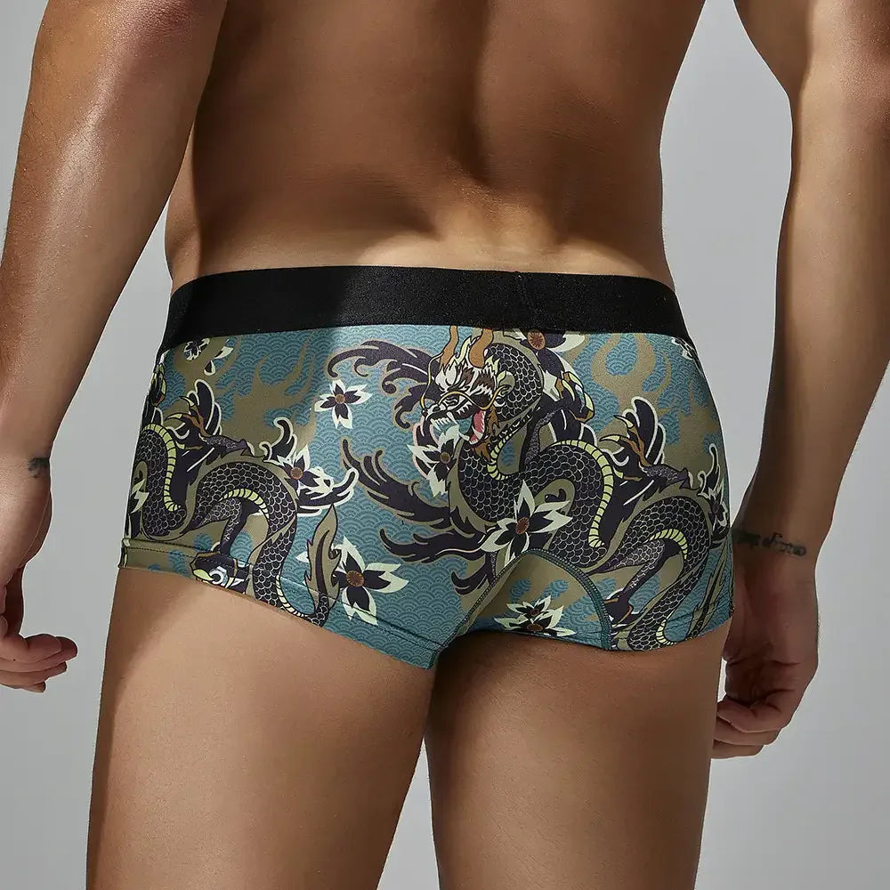 Seobean Seobean Men's Dragon Print Boxer Briefs - Low-Rise Pouch Underwear