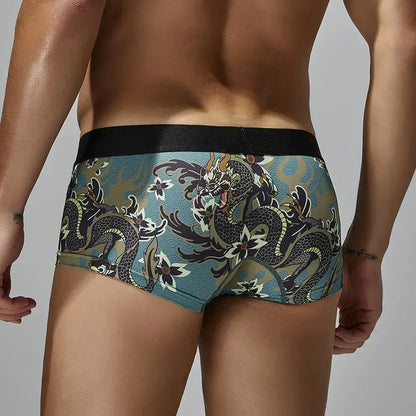 Seobean Seobean Men's Dragon Print Boxer Briefs - Low-Rise Pouch Underwear