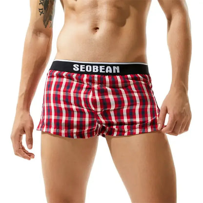 Seobean Seobean Men's Fashionable Checked Boxer Shorts Home Wear