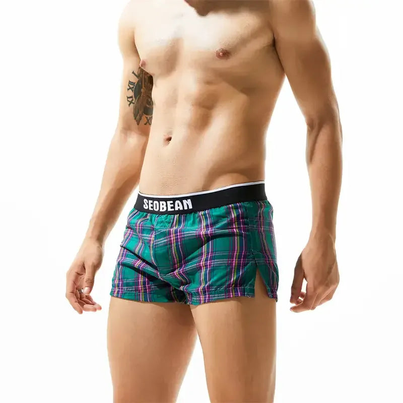Seobean Seobean Men's Fashionable Checked Boxer Shorts Home Wear