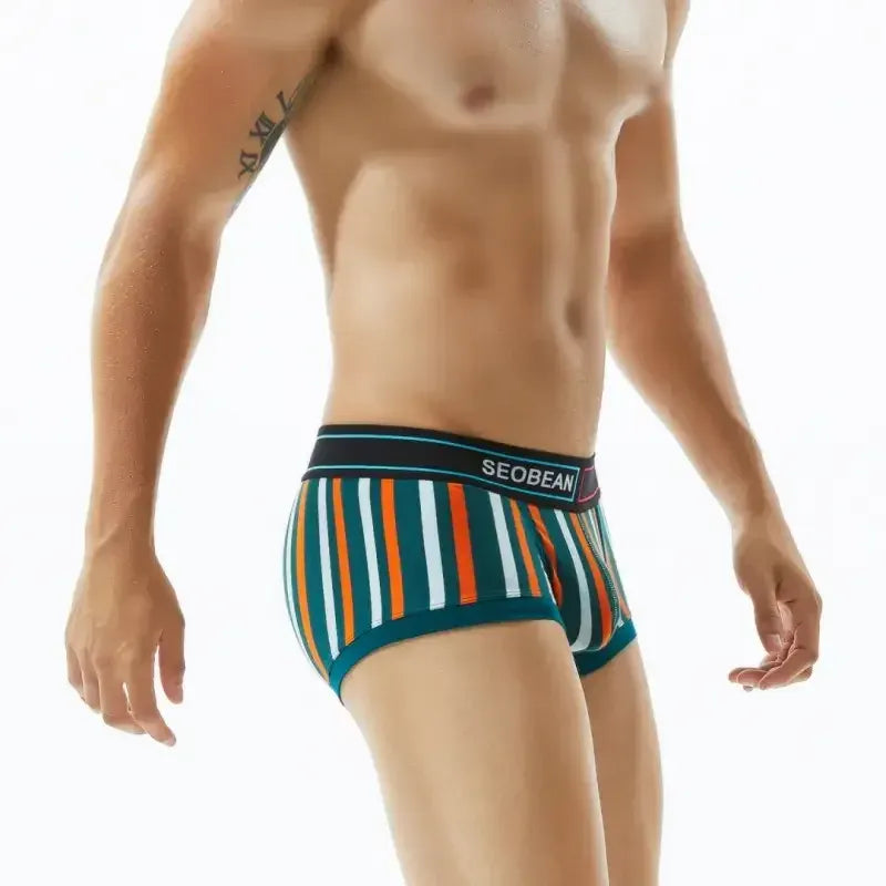 Seobean Seobean Men's Low Rise Stripe Boxer Briefs Cotton Stretch Trunk Underwear