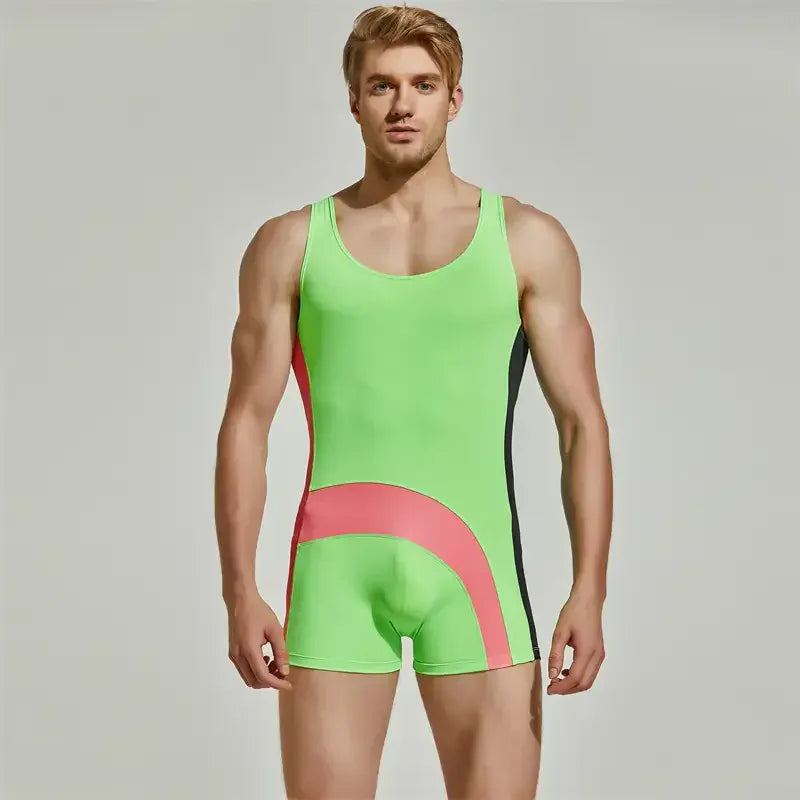Seobean Seobean Men’s Nylon Color-Block Sleeveless Swimsuit – Unique Design for Stylish Swimming