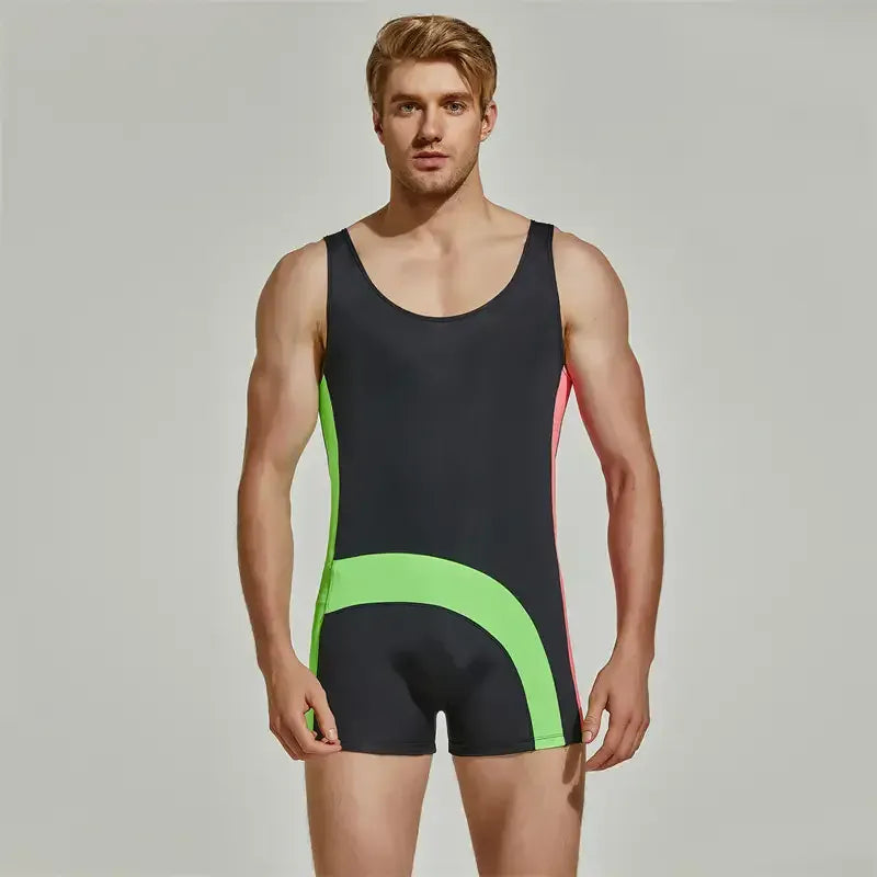 Seobean Seobean Men’s Nylon Color-Block Sleeveless Swimsuit – Unique Design for Stylish Swimming
