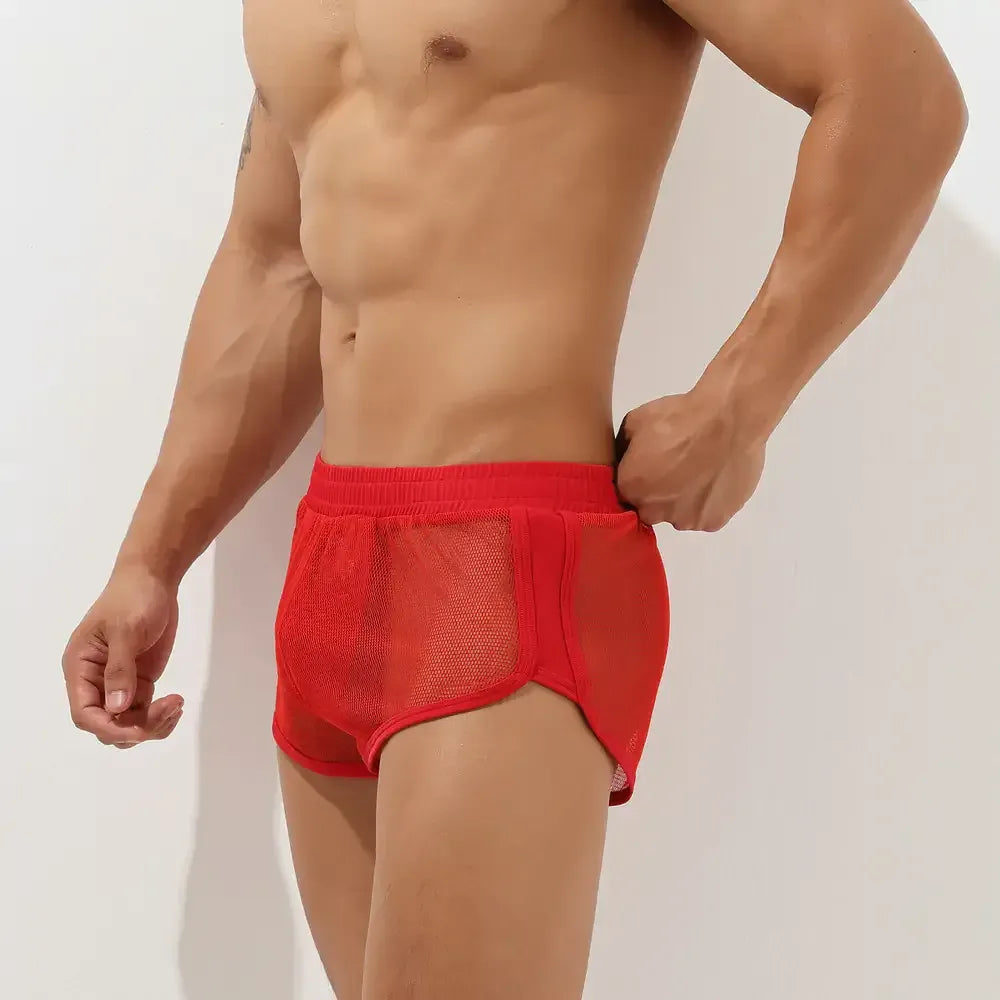 Seobean Seobean Men's Sexy Mesh Trunks: Breathable Athletic Home Shorts
